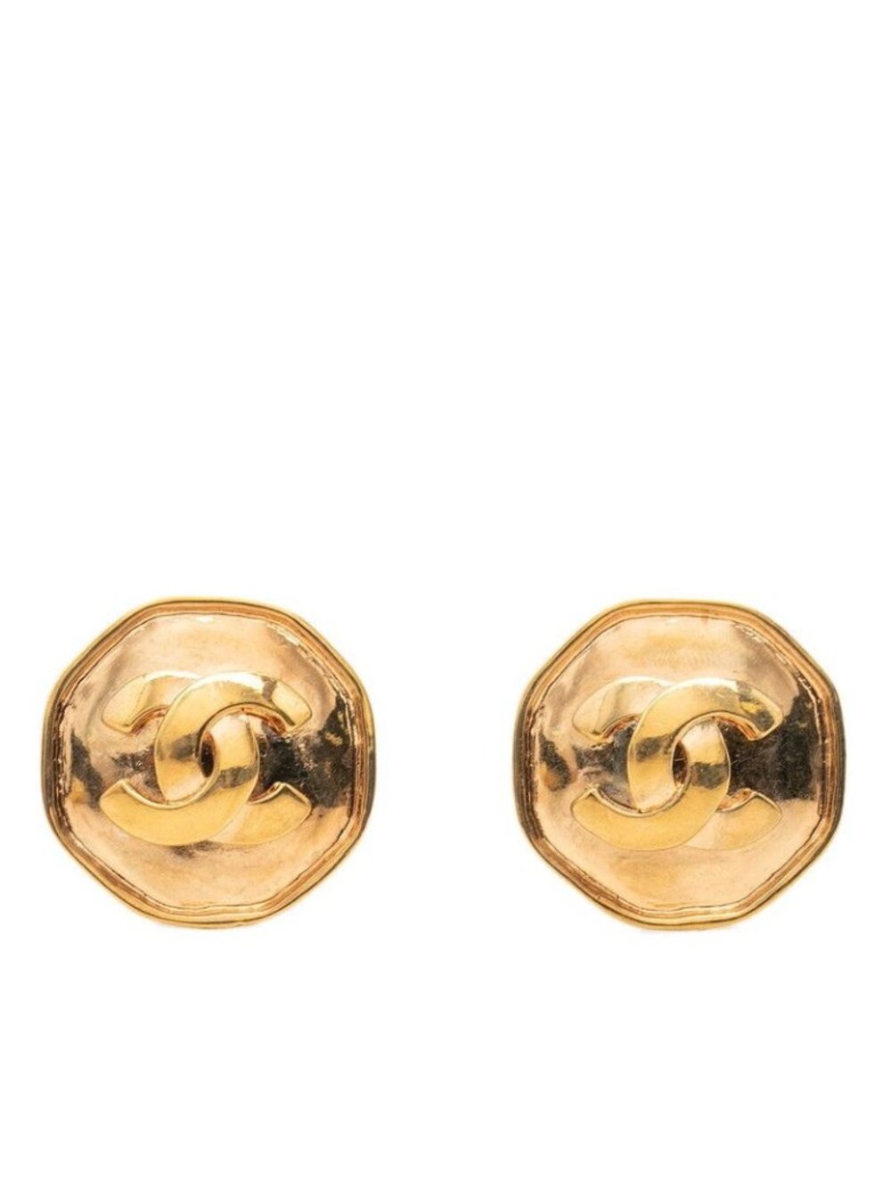 Chanel CC Logo Vintage Octagon Earrings 95P Stamp Gold Plated